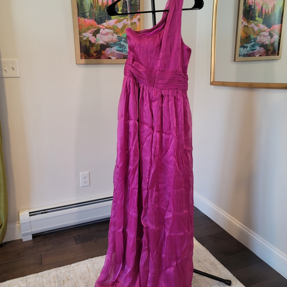 NWOT Faereisty One-Shoulder Pink Shimmery Side Zip Dress Size XS - Picture 4 of 5